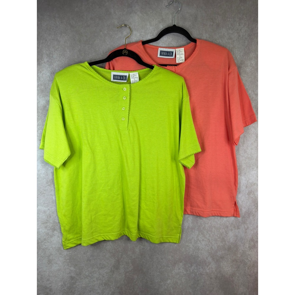 VTG NWT Erika & Co Henley Shirt Womens Large‎ Lime Sweet Orange 2pc Set JCPenney